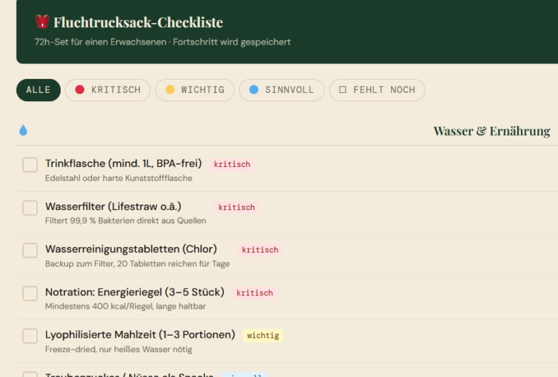 Fluchtrucksack Checkliste